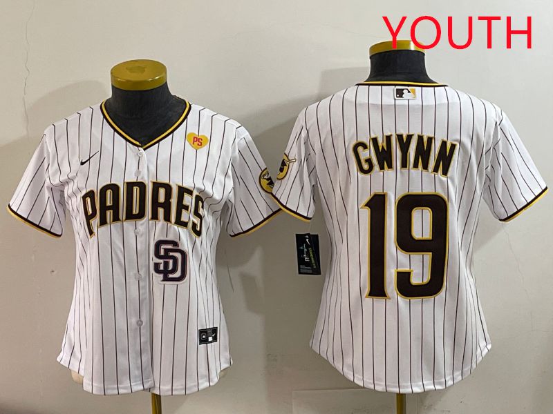 Youth San Diego Padres #19 Gwynn White Stripe Game 2025 Nike MLB Jersey style 9->women mlb jersey->Women Jersey